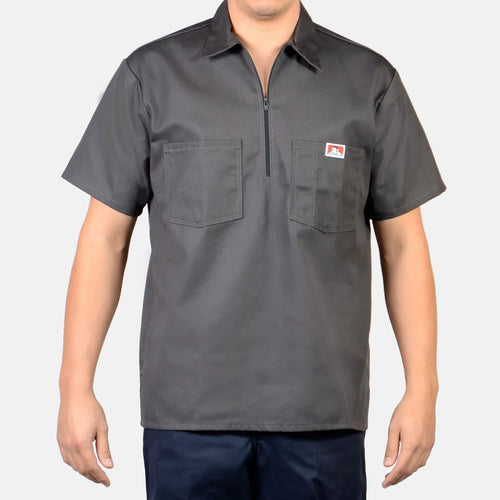 Ben Davis Half-Zip short-sleeve work shirt in charcoal, front view