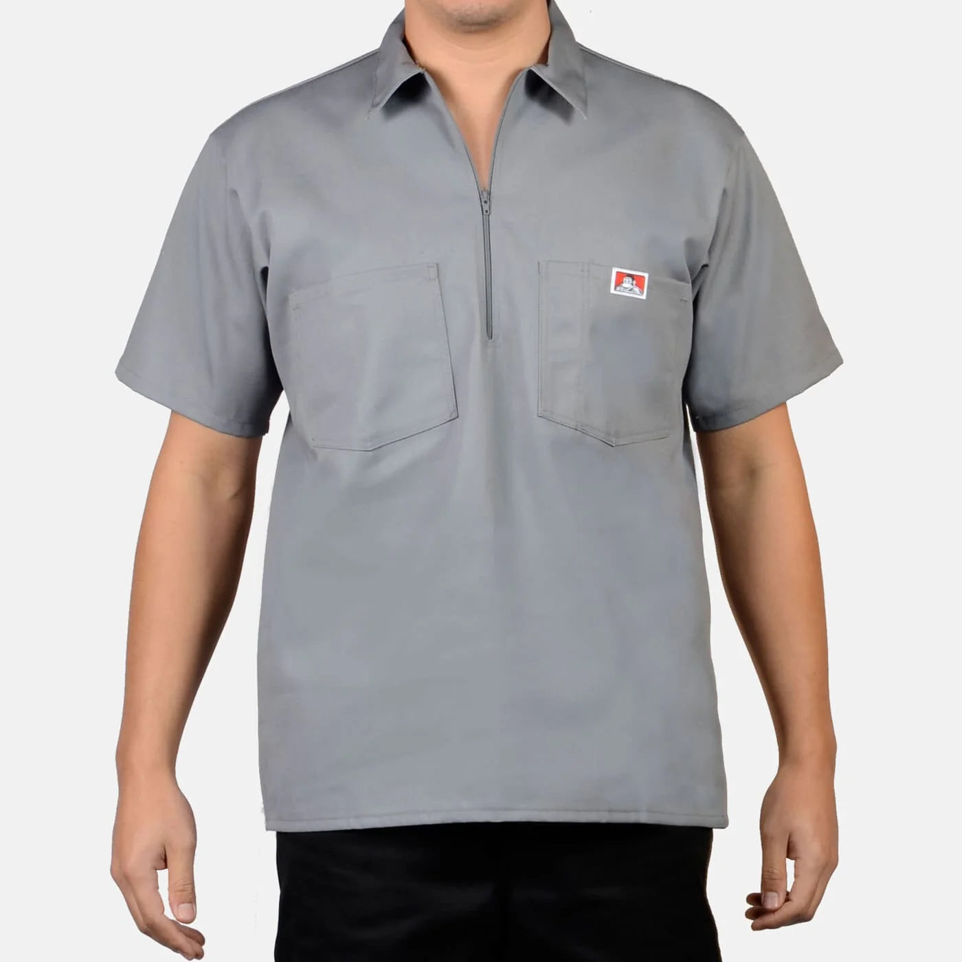 Ben Davis Half-Zip short-sleeve work shirt in light grey, front view