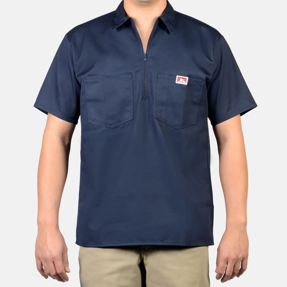 Ben Davis Half-Zip short-sleeve work shirt in navy, front view