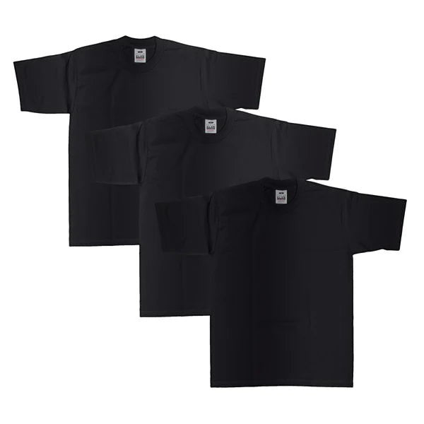 City Of Saints Clothing 3-pack of black heavyweight cotton crew neck t-shirts with a sturdy ribbed collar.
