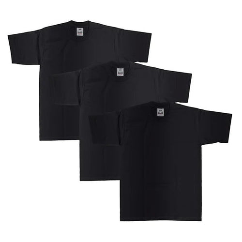 City Of Saints Clothing 3-pack of black heavyweight cotton crew neck t-shirts with a sturdy ribbed collar.