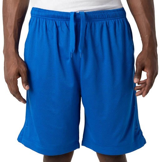 City Of Saints Clothing blue polyester mesh athletic shorts with an elastic drawstring waist and relaxed fit.
