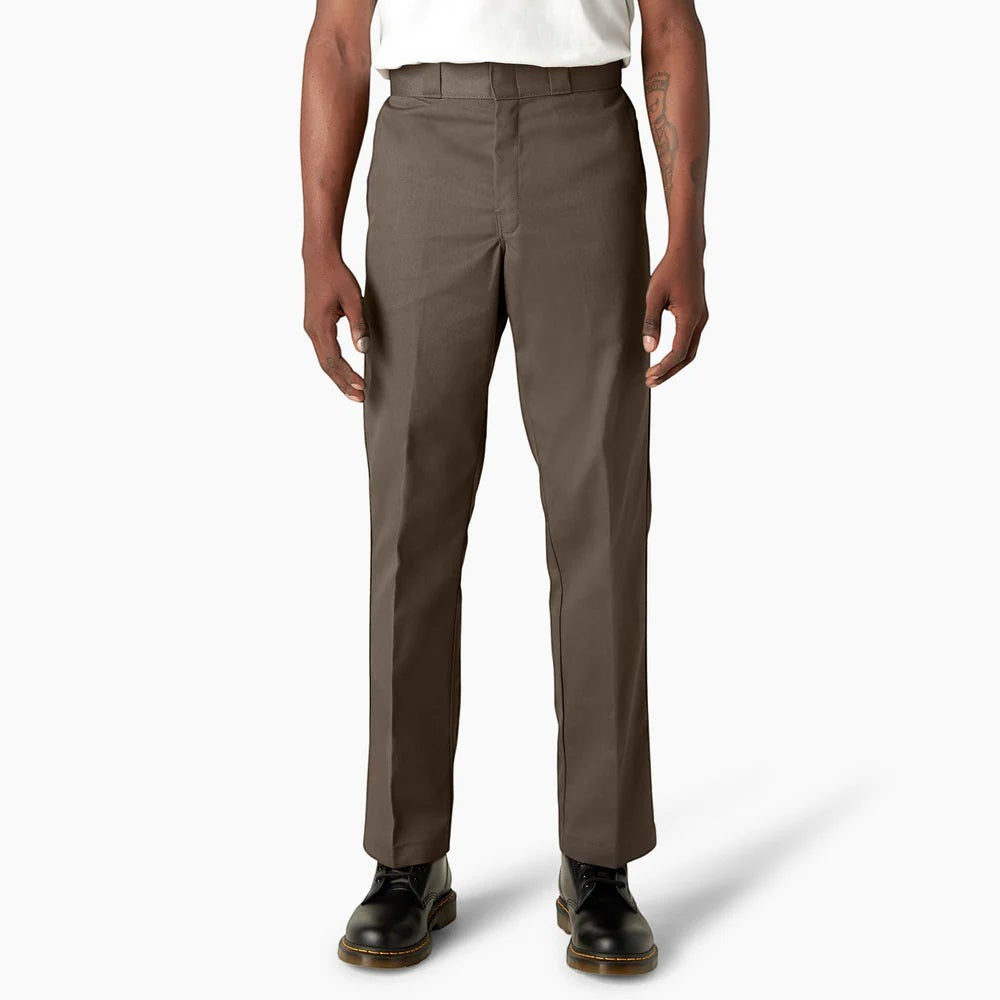 City Of Saints Clothing brown Dickies Original 874 work pants on a model with a high-rise waist and straight leg fit.