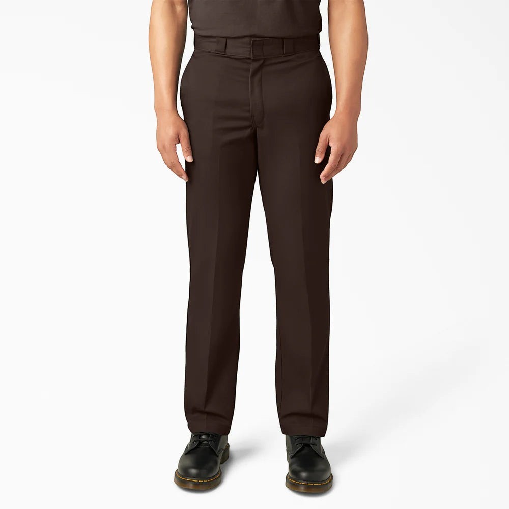 City Of Saints Clothing brown Dickies Original 874 work pants on a model with a straight leg fit and high-rise waist.