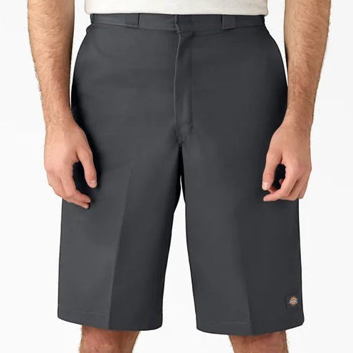 City Of Saints Clothing Dickies loose fit flat front work shorts in charcoal grey with a 13-inch inseam.
