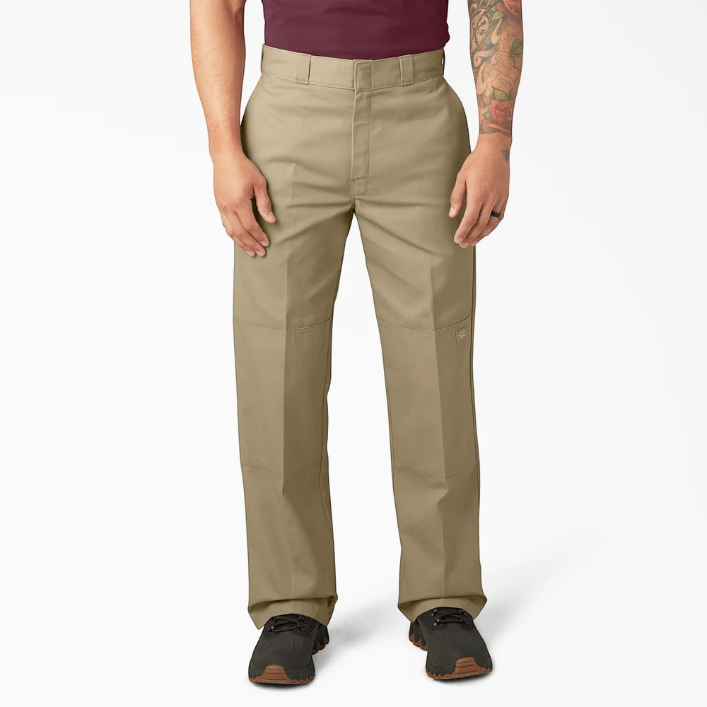 City Of Saints Clothing Dickies loose fit khaki work pants with reinforced double-knee panels on a male model