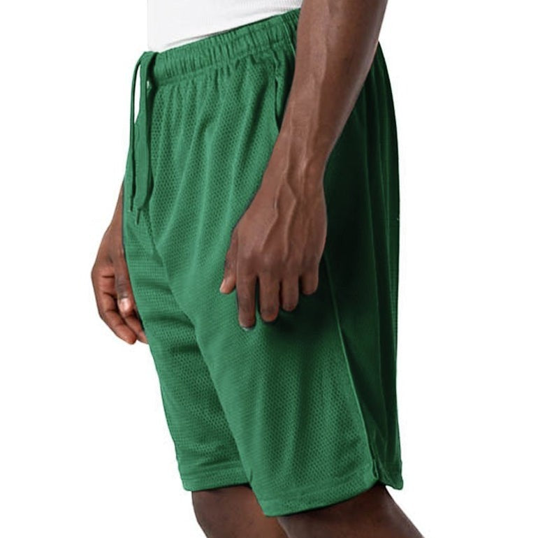 City Of Saints Clothing green polyester mesh athletic shorts with side pockets and an adjustable drawstring waist