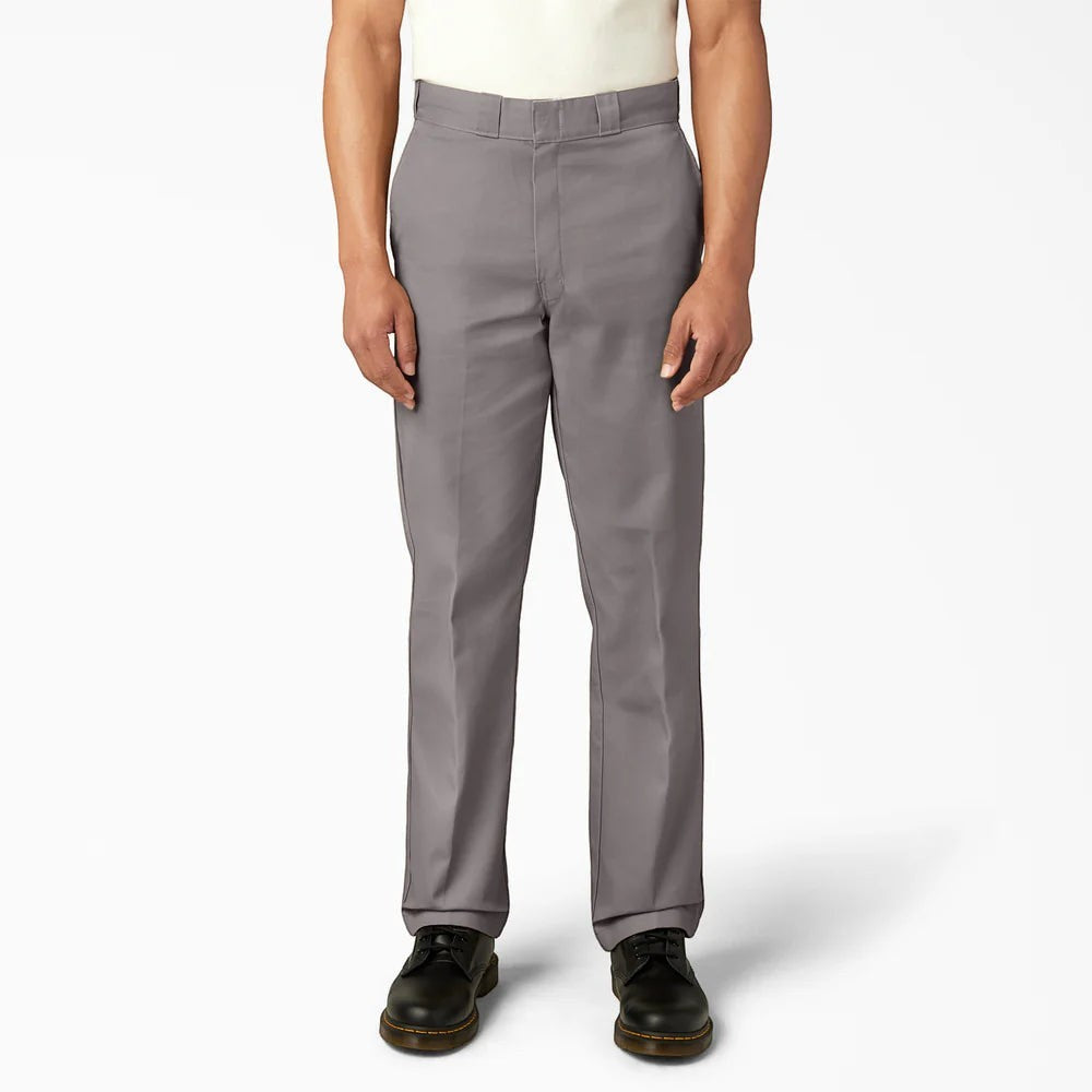City Of Saints Clothing grey Dickies Original 874 work pants on a model with a straight leg fit and durable twill fabric.