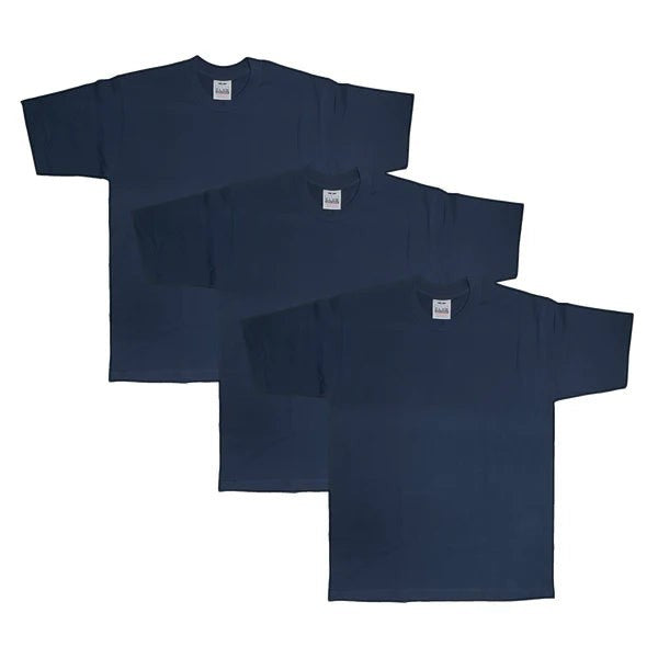 City Of Saints Clothing 3-pack of navy blue heavyweight cotton crew neck t-shirts with durable ribbed collars.