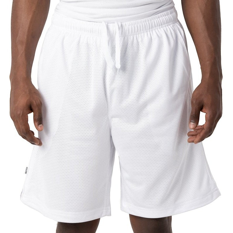 City Of Saints Clothing white polyester mesh athletic shorts with elastic drawstring waist and side pockets