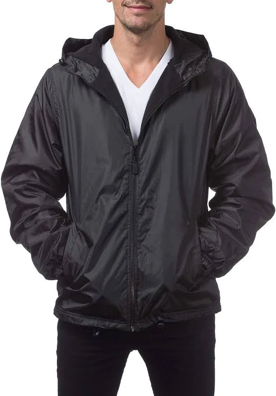 Pro Club Men's Fleece Lined Hooded Windbreaker Jacket